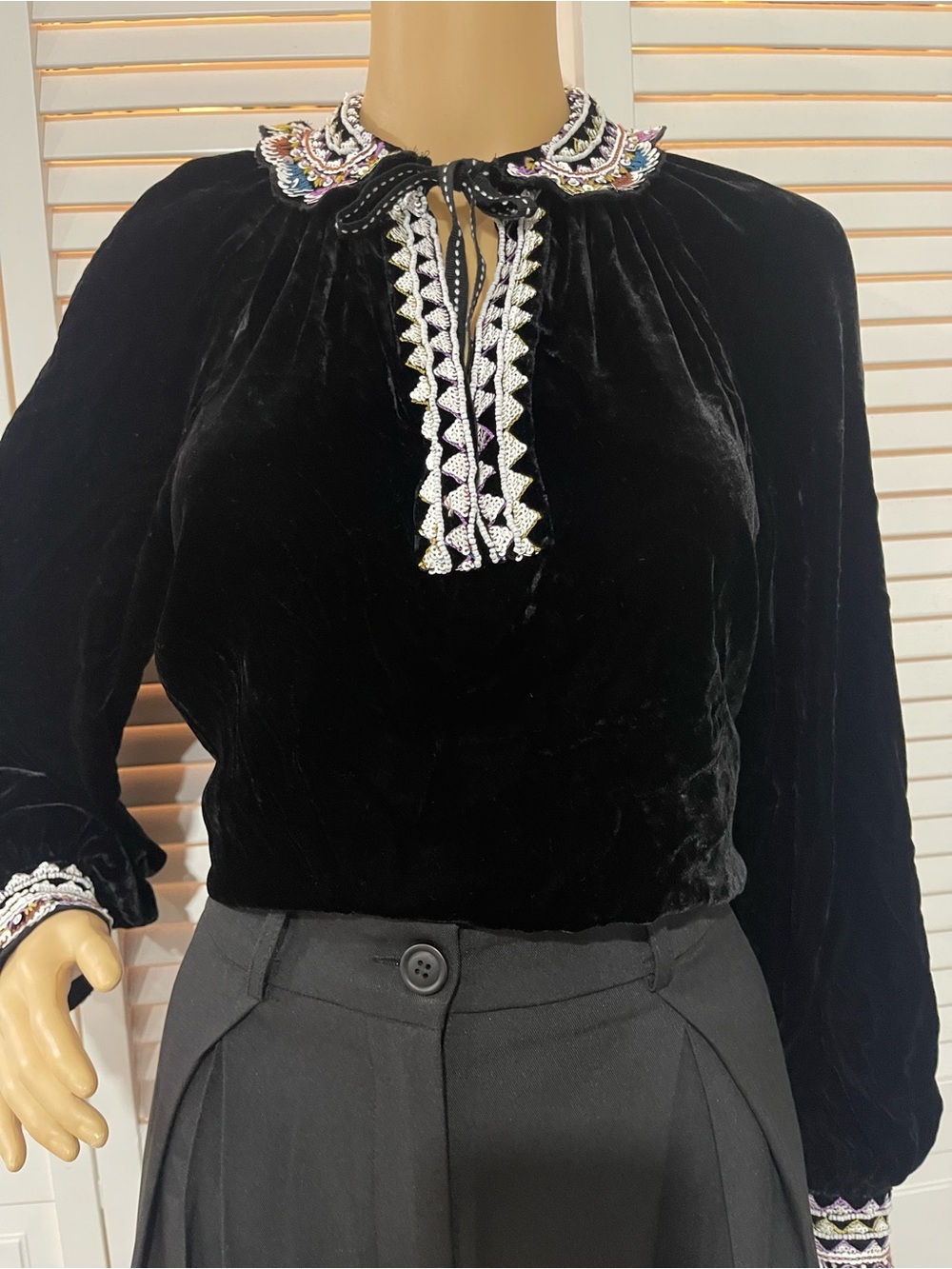 Ulla Johnson Black Velvet Embellished Collar Blouse